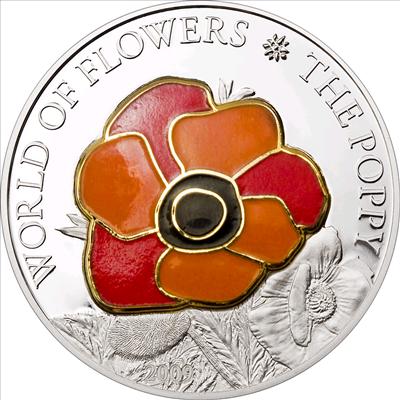 2009 Cook Islands $5 Poppy in Cloisonne Silver Proof Coin